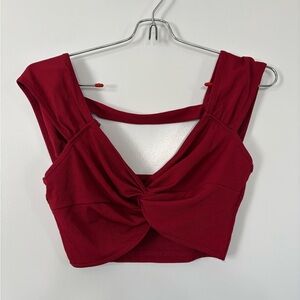 Women's Red Twist Front Soft Ribbed Y2K Crop Top Romantic Coquette Bohemian
